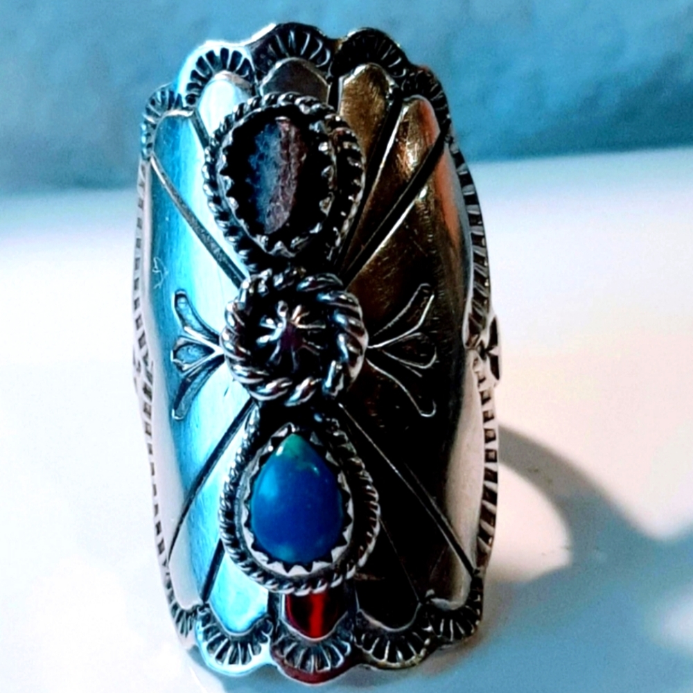 HSN Chaco Canyon Kingman Turquoise Oval Sterling Silver Statement Ring Size 7.5